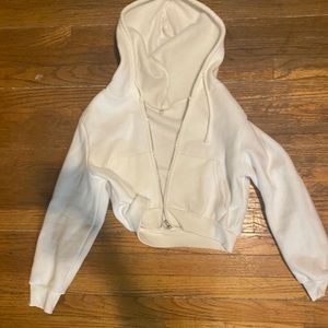 White Cropped Zip up Hoodie